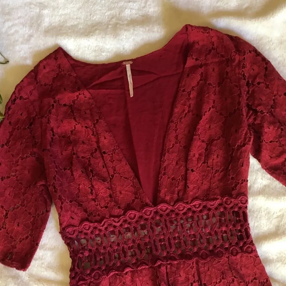 Free People Daisy Field Lace Dress in Red